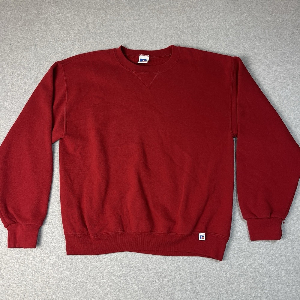 Vintage Russell Athletic Sweatshirt Mens Medium Red Pullover Crewneck Single V